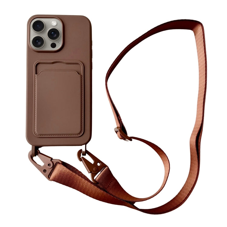 For iPhone 16 Pro Card Slot Liquid Silicone Phone Case with Lanyard(Coffee) - iPhone 16 Pro Cases by PMC TechLife | Online Shopping South Africa | PMC TechLife | Buy Now Pay Later Mobicred