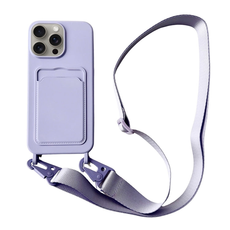 For iPhone 16 Pro Card Slot Liquid Silicone Phone Case with Lanyard(Light Purple) - iPhone 16 Pro Cases by PMC TechLife | Online Shopping South Africa | PMC TechLife | Buy Now Pay Later Mobicred