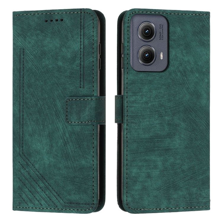For Motorola Edge 2024 Skin Feel Stripe Pattern Leather Phone Case with Long Lanyard(Green) - Motorola Cases by PMC Jewellery | Online Shopping South Africa | PMC Jewellery | Buy Now Pay Later Mobicred