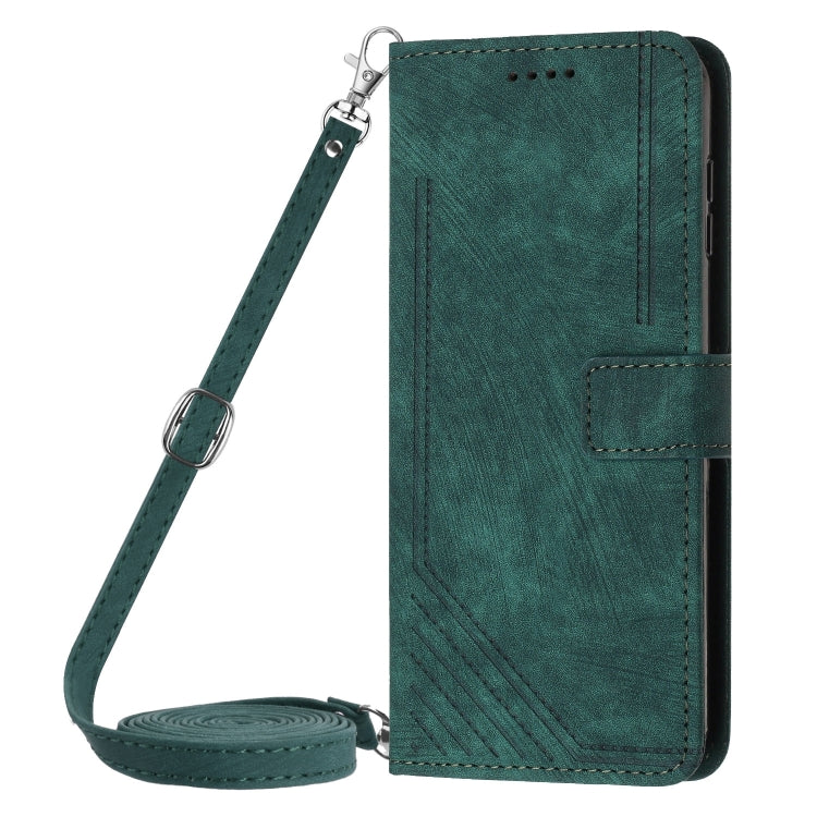 For Motorola Edge 2024 Skin Feel Stripe Pattern Leather Phone Case with Long Lanyard(Green) - Motorola Cases by PMC Jewellery | Online Shopping South Africa | PMC Jewellery | Buy Now Pay Later Mobicred