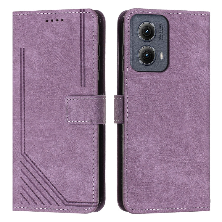 For Motorola Edge 2024 Skin Feel Stripe Pattern Leather Phone Case with Long Lanyard(Purple) - Motorola Cases by PMC Jewellery | Online Shopping South Africa | PMC Jewellery | Buy Now Pay Later Mobicred
