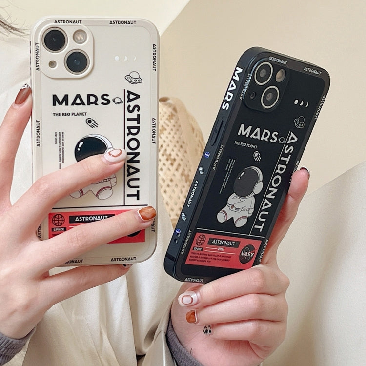 For iPhone 16 Astronaut Pattern Silicone Straight Edge Phone Case(Planet Landing-Black) - iPhone 16 Cases by PMC TechLife | Online Shopping South Africa | PMC TechLife | Buy Now Pay Later Mobicred