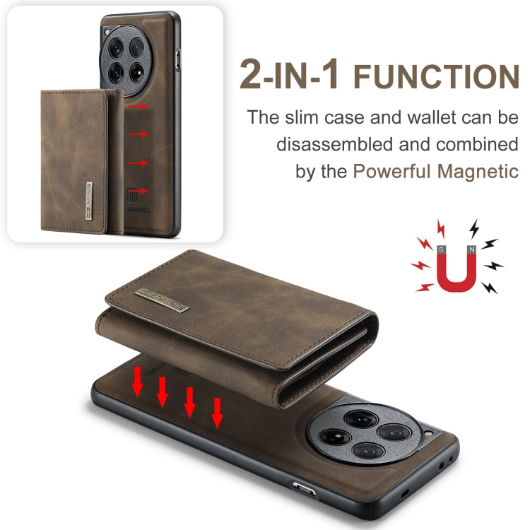 For OnePlus 12 DG.MING M1 Series 3-Fold Multi Card Wallet + Magnetic Phone Case(Coffee) - OnePlus Cases by DG.MING | Online Shopping South Africa | PMC TechLife | Buy Now Pay Later Mobicred