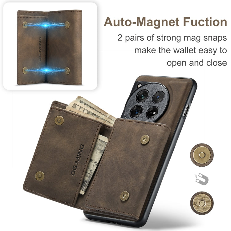 For OnePlus 12 DG.MING M1 Series 3-Fold Multi Card Wallet + Magnetic Phone Case(Coffee) - OnePlus Cases by DG.MING | Online Shopping South Africa | PMC TechLife | Buy Now Pay Later Mobicred