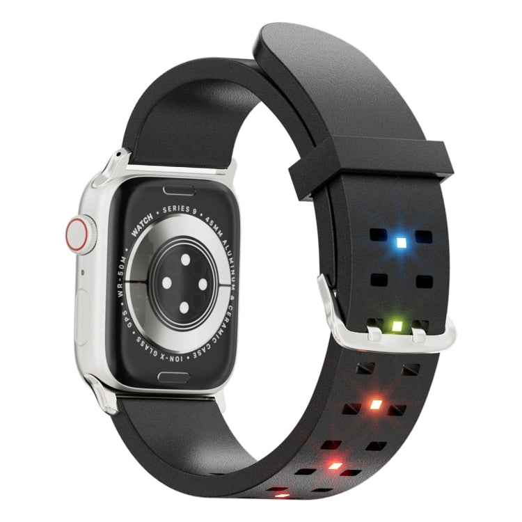 For Apple Watch 42mm Luminous Colorful Light Silicone Watch Band(Black) - Watch Bands by PMC TechLife | Online Shopping South Africa | PMC TechLife