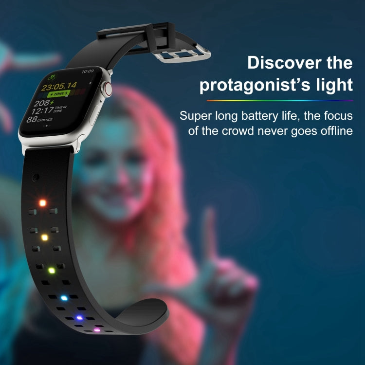 For Apple Watch 42mm Luminous Colorful Light Silicone Watch Band(Black) - Watch Bands by PMC TechLife | Online Shopping South Africa | PMC TechLife