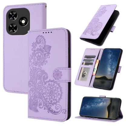 For Tecno Spark Go 2024 Datura Flower Embossed Flip Leather Phone Case(Purple) - Tecno Cases by PMC Jewellery | Online Shopping South Africa | PMC Jewellery | Buy Now Pay Later Mobicred