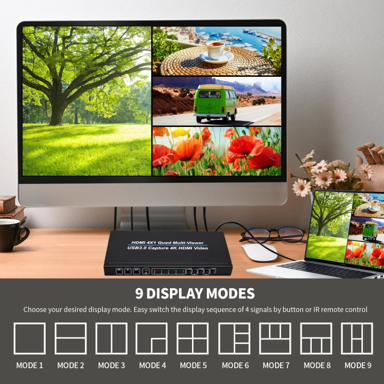 NK-941S 4K HDMI 4x1 Screen Splitter + USB3.0 Video Capture All In One Machine(Black) - Video Capture Solutions by PMC TechLife | Online Shopping South Africa | PMC TechLife | Buy Now Pay Later Mobicred