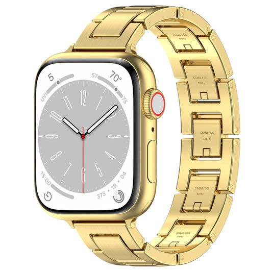 For Apple Watch Series 8 45mm H Slim Stainless Steel Watch Band(Gold) - Watch Bands by PMC Jewellery | Online Shopping South Africa | PMC Jewellery