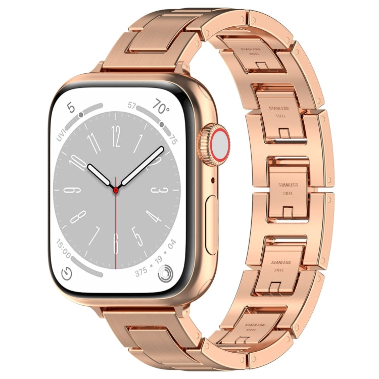 For Apple Watch Series 8 45mm H Slim Stainless Steel Watch Band(Rose Gold) - Watch Bands by PMC Jewellery | Online Shopping South Africa | PMC Jewellery