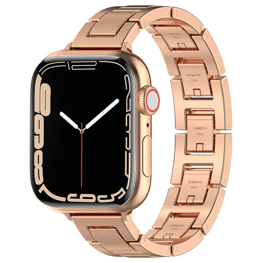 For Apple Watch Series 5 44mm H Slim Stainless Steel Watch Band(Rose Gold) - Watch Bands by PMC Jewellery | Online Shopping South Africa | PMC Jewellery