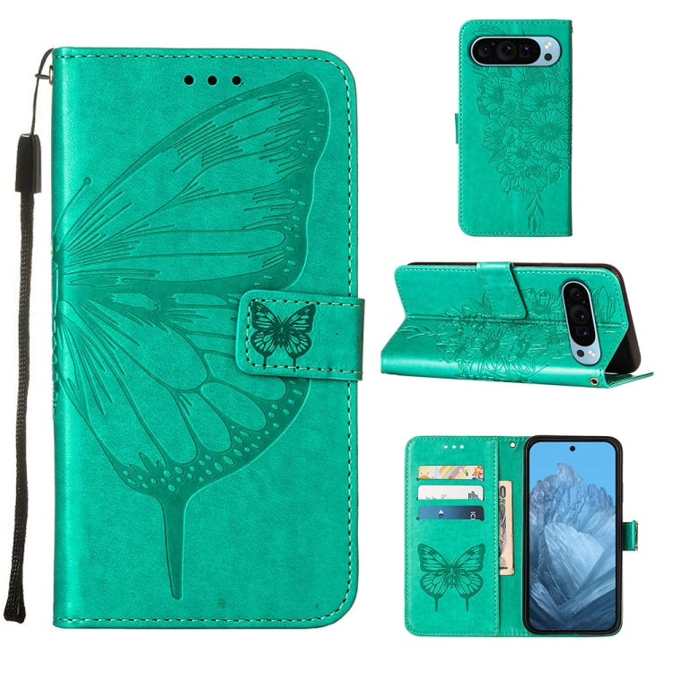 For Google Pixel 9 Embossed Butterfly Leather Phone Case(Green) - Google Cases by PMC Jewellery | Online Shopping South Africa | PMC Jewellery | Buy Now Pay Later Mobicred