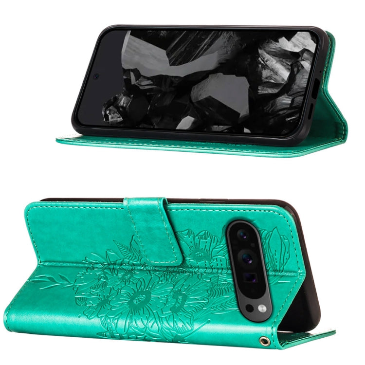 For Google Pixel 9 Pro Embossed Butterfly Leather Phone Case(Green) - Google Cases by PMC Jewellery | Online Shopping South Africa | PMC Jewellery | Buy Now Pay Later Mobicred