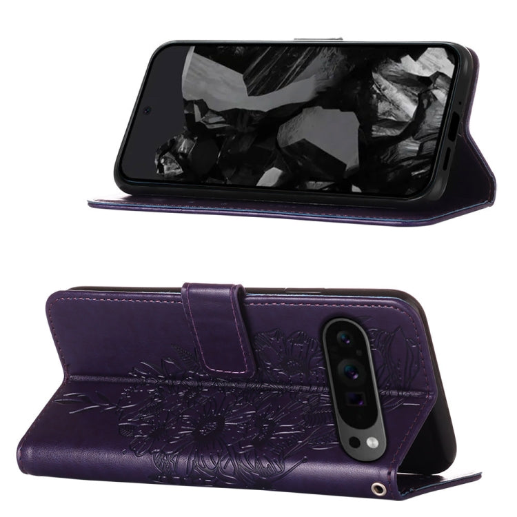 For Google Pixel 9 Pro Embossed Butterfly Leather Phone Case(Dark Purple) - Google Cases by PMC Jewellery | Online Shopping South Africa | PMC Jewellery | Buy Now Pay Later Mobicred