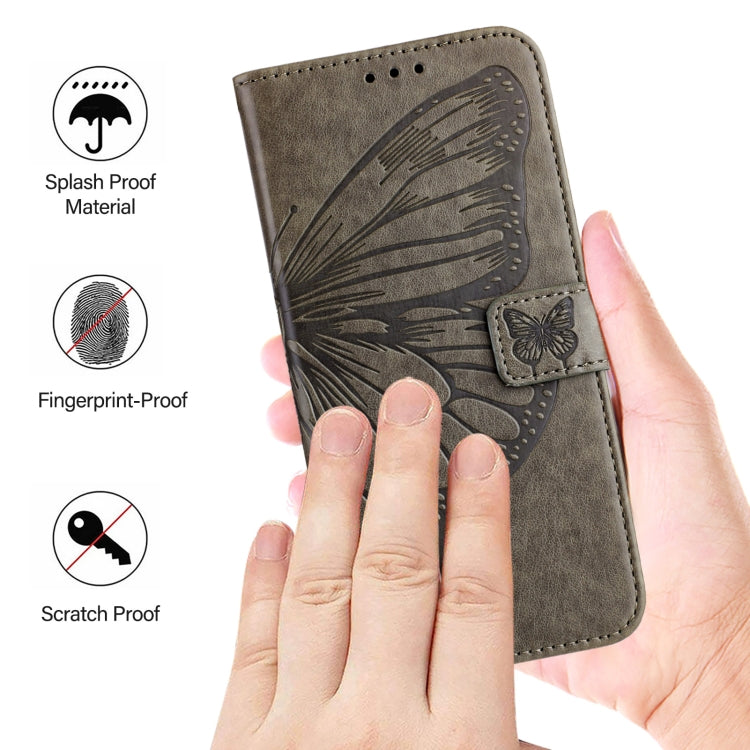 For Google Pixel 9 Pro XL Embossed Butterfly Leather Phone Case(Grey) - Google Cases by PMC TechLife | Online Shopping South Africa | PMC TechLife | Buy Now Pay Later Mobicred