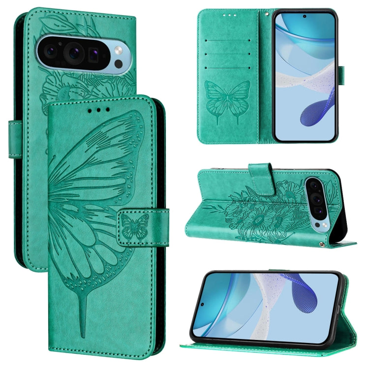 For Google Pixel 9 Pro XL Embossed Butterfly Leather Phone Case(Green) - Google Cases by PMC Jewellery | Online Shopping South Africa | PMC Jewellery | Buy Now Pay Later Mobicred