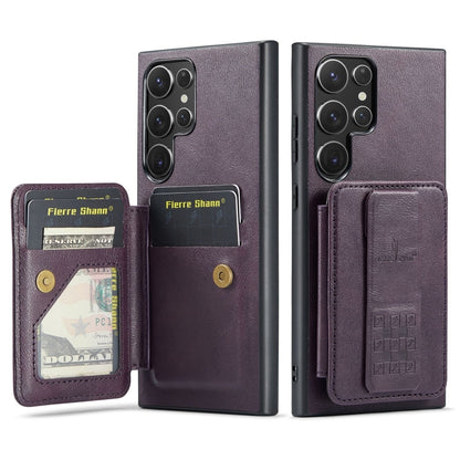 For Samsung Galaxy S24 Ultra 5G Fierre Shann Oil Wax Cow Leather Card Holder Back Phone Case(Purple) - Galaxy S24 Ultra 5G Cases by FIERRE SHANN | Online Shopping South Africa | PMC Jewellery | Buy Now Pay Later Mobicred