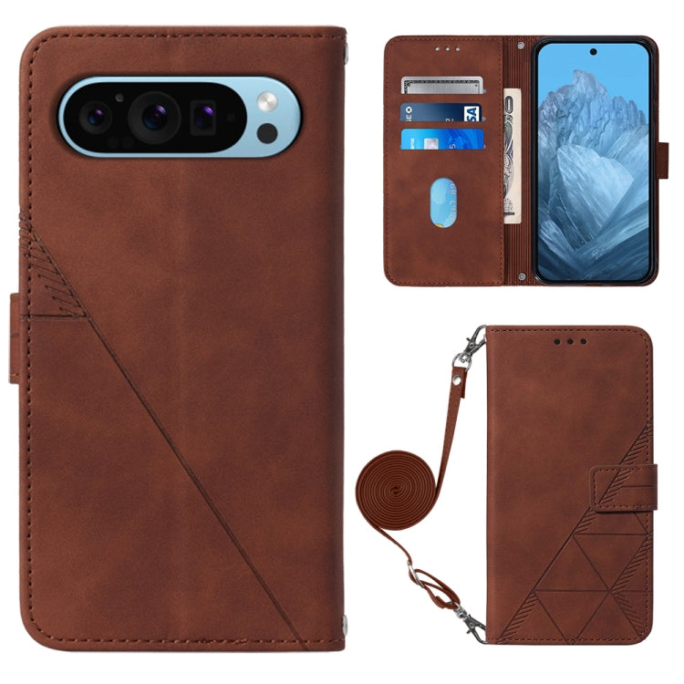 For Google Pixel 9 Crossbody 3D Embossed Flip Leather Phone Case(Brown) - Google Cases by PMC Jewellery | Online Shopping South Africa | PMC Jewellery | Buy Now Pay Later Mobicred