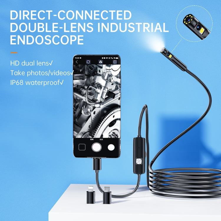 AN112 8mm Double Lenses HD Industry Endoscope Type-C + Micro USB + 8 Pin Connection, Length:2m Hard Tube -  by PMC TechLife | Online Shopping South Africa | PMC TechLife | Buy Now Pay Later Mobicred