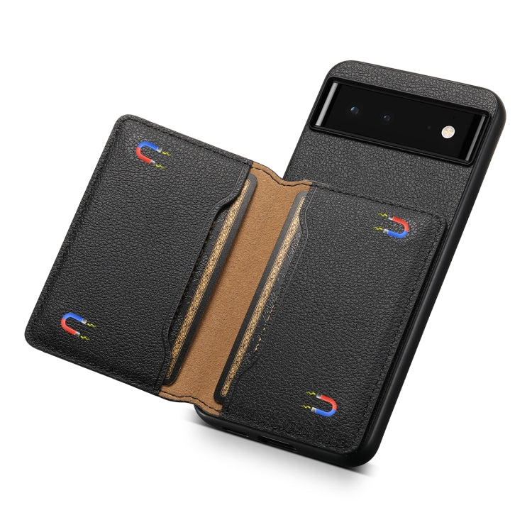 For Google Pixel 6 Calf Texture Card Bag Design Full Coverage Phone Case(Black) - Google Cases by PMC TechLife | Online Shopping South Africa | PMC TechLife | Buy Now Pay Later Mobicred