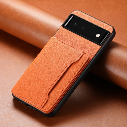 For Google Pixel 6 Calf Texture Card Bag Design Full Coverage Phone Case(Orange) - Google Cases by PMC Jewellery | Online Shopping South Africa | PMC Jewellery | Buy Now Pay Later Mobicred