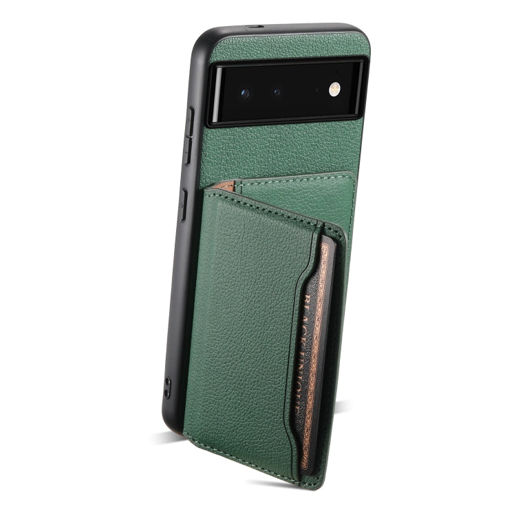 For Google Pixel 6 Calf Texture Card Bag Design Full Coverage Phone Case(Green) - Google Cases by PMC TechLife | Online Shopping South Africa | PMC TechLife | Buy Now Pay Later Mobicred