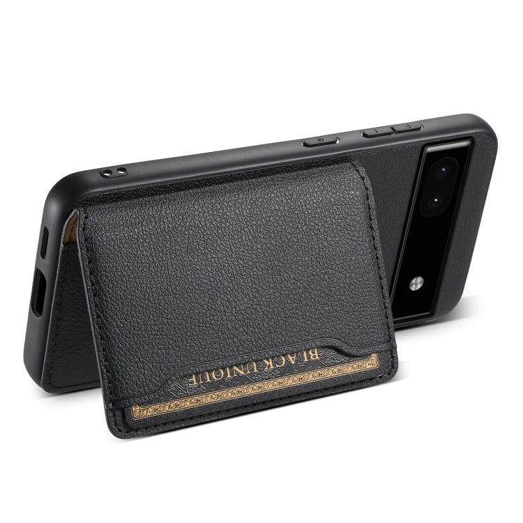 For Google Pixel 6a Calf Texture Card Bag Design Full Coverage Phone Case(Black) - Google Cases by PMC TechLife | Online Shopping South Africa | PMC TechLife | Buy Now Pay Later Mobicred