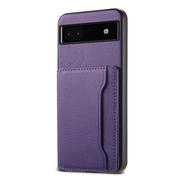 For Google Pixel 6a Calf Texture Card Bag Design Full Coverage Phone Case(Purple) - Google Cases by PMC Jewellery | Online Shopping South Africa | PMC Jewellery | Buy Now Pay Later Mobicred