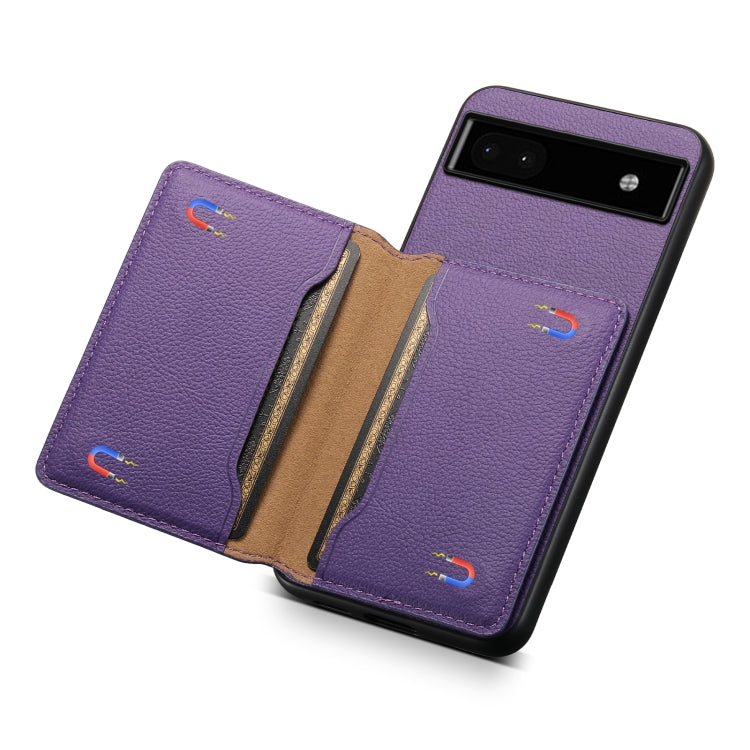 For Google Pixel 6a Calf Texture Card Bag Design Full Coverage Phone Case(Purple) - Google Cases by PMC Jewellery | Online Shopping South Africa | PMC Jewellery | Buy Now Pay Later Mobicred