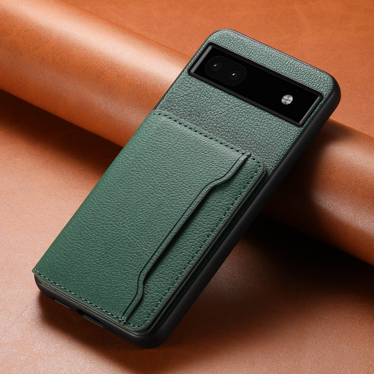 For Google Pixel 6a Calf Texture Card Bag Design Full Coverage Phone Case(Green) - Google Cases by PMC TechLife | Online Shopping South Africa | PMC TechLife | Buy Now Pay Later Mobicred