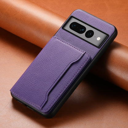 For Google Pixel 7 Pro 5G Calf Texture Card Bag Design Full Coverage Phone Case(Purple) - Google Cases by PMC Jewellery | Online Shopping South Africa | PMC Jewellery | Buy Now Pay Later Mobicred