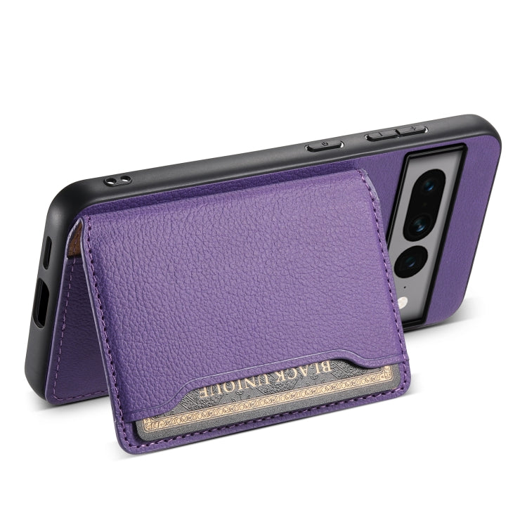 For Google Pixel 7 Pro 5G Calf Texture Card Bag Design Full Coverage Phone Case(Purple) - Google Cases by PMC TechLife | Online Shopping South Africa | PMC TechLife | Buy Now Pay Later Mobicred