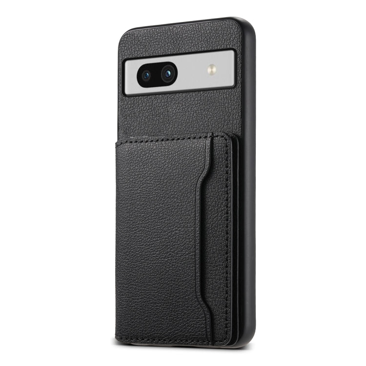 For Google Pixel 7a Calf Texture Card Bag Design Full Coverage Phone Case(Black) - Google Cases by PMC TechLife | Online Shopping South Africa | PMC TechLife | Buy Now Pay Later Mobicred