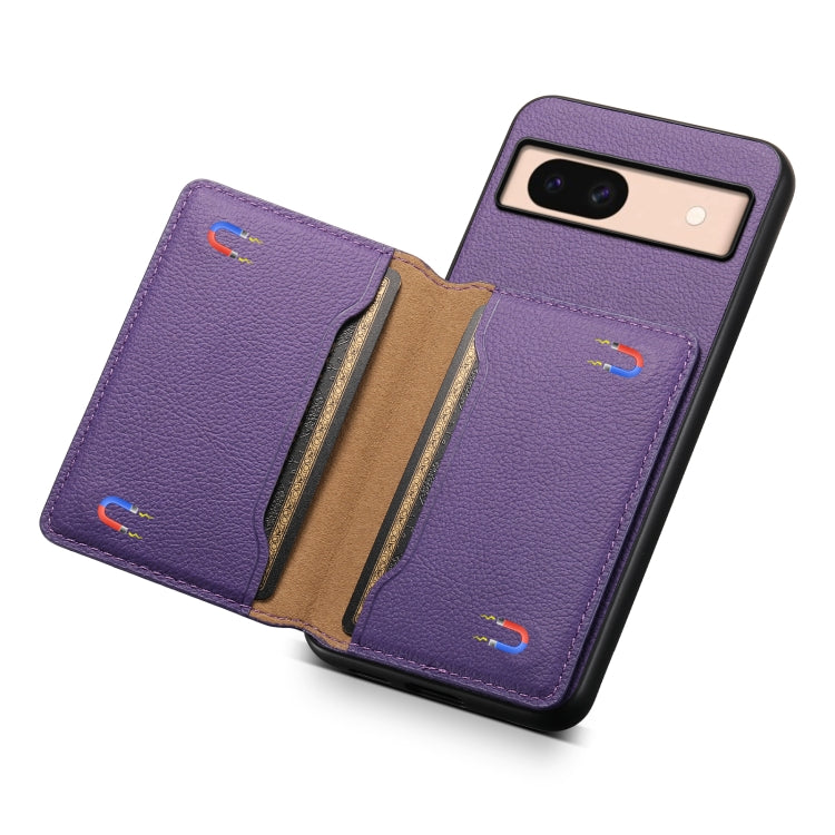 For Google Pixel 8a Calf Texture Card Bag Design Full Coverage Phone Case(Purple) - Google Cases by PMC TechLife | Online Shopping South Africa | PMC TechLife | Buy Now Pay Later Mobicred