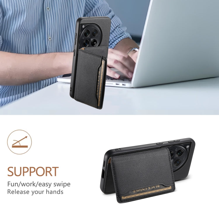 For OnePlus Ace 3 Calf Texture Card Bag Design Full Coverage Phone Case(Black) - OnePlus Cases by PMC TechLife | Online Shopping South Africa | PMC TechLife | Buy Now Pay Later Mobicred