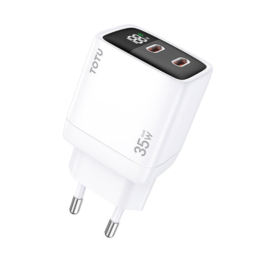 TOTU 35W GaN Dual USB-C/Type-C Smart Digital Display Charger, Plug:EU Plug(White) - USB Charger by TOTUDESIGN | Online Shopping South Africa | PMC Jewellery | Buy Now Pay Later Mobicred