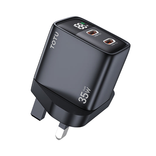 TOTU 35W GaN Dual USB-C/Type-C Smart Digital Display Charger, Plug:UK Plug(Black) - USB Charger by TOTUDESIGN | Online Shopping South Africa | PMC Jewellery | Buy Now Pay Later Mobicred