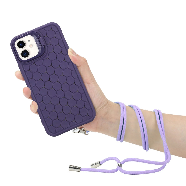 For iPhone 11 Honeycomb Radiating Lens Holder Magsafe Phone Case with Lanyard(Purple) - iPhone 11 Cases by PMC Jewellery | Online Shopping South Africa | PMC Jewellery