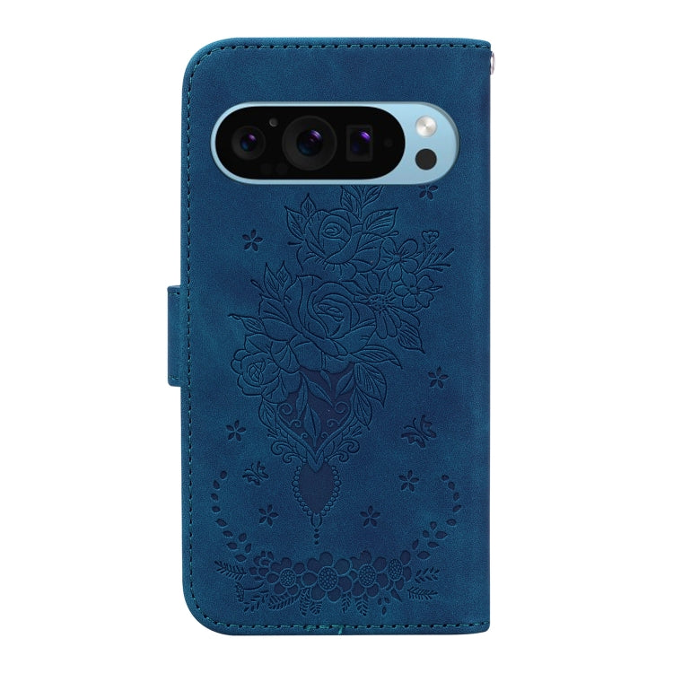 For Google Pixel 9 Pro Butterfly Rose Embossed Leather Phone Case(Blue) - Google Cases by PMC TechLife | Online Shopping South Africa | PMC TechLife | Buy Now Pay Later Mobicred