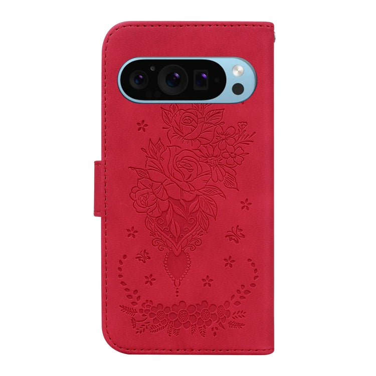 For Google Pixel 9 Pro Butterfly Rose Embossed Leather Phone Case(Red) - Google Cases by PMC Jewellery | Online Shopping South Africa | PMC Jewellery | Buy Now Pay Later Mobicred