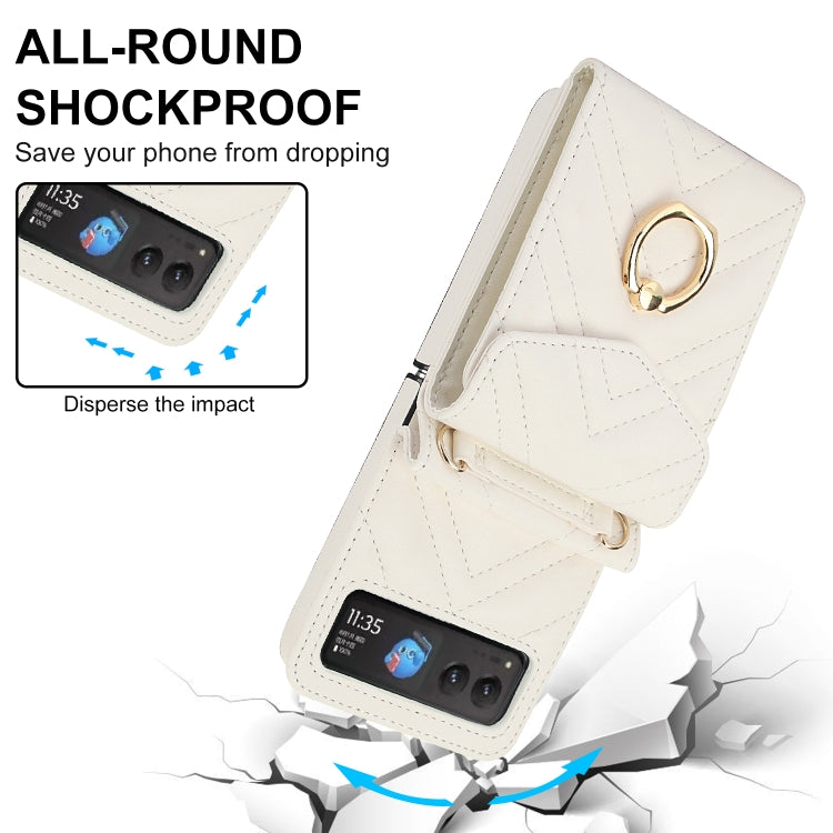 For Motorola Razr 40 V-shaped RFID Card Slot Phone Case with Ring Holder(White) - Motorola Cases by PMC TechLife | Online Shopping South Africa | PMC TechLife | Buy Now Pay Later Mobicred