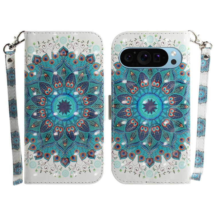 For Google Pixel 9 3D Colored Horizontal Flip Leather Phone Case(Peacock Wreath) - Google Cases by PMC Jewellery | Online Shopping South Africa | PMC Jewellery | Buy Now Pay Later Mobicred