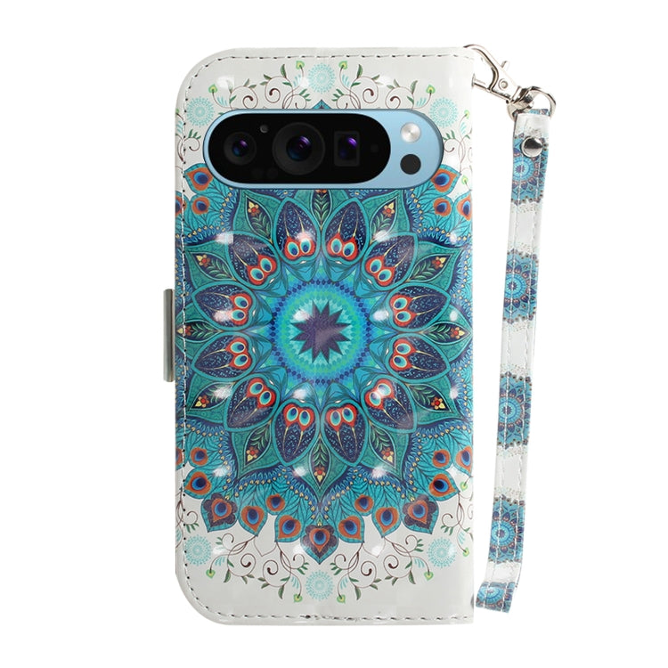 For Google Pixel 9 3D Colored Horizontal Flip Leather Phone Case(Peacock Wreath) - Google Cases by PMC Jewellery | Online Shopping South Africa | PMC Jewellery | Buy Now Pay Later Mobicred