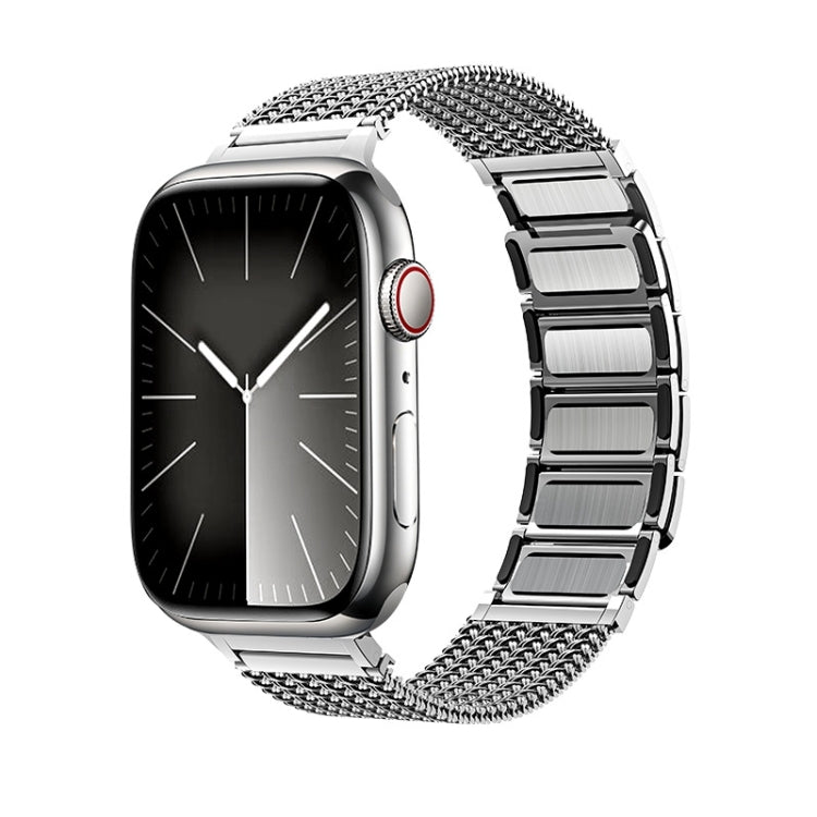 For Apple Watch Series 7 41mm Magnetic Clasp Braided Chain Stainless Steel Watch Band(Silver) - Watch Bands by PMC Jewellery | Online Shopping South Africa | PMC Jewellery