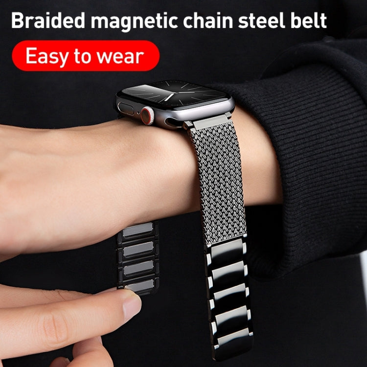 For Apple Watch 42mm Magnetic Clasp Braided Chain Stainless Steel Watch Band(Black) - Watch Bands by PMC Jewellery | Online Shopping South Africa | PMC Jewellery