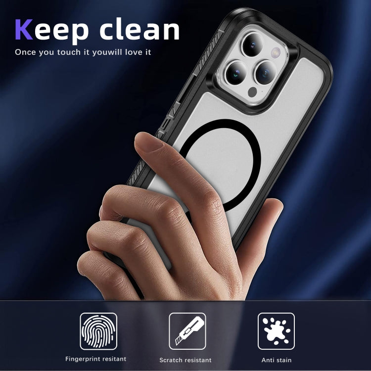 For iPhone 13 Pro Max Guard Magsafe Magnetic Ring Matte Phone Case(Black+Transparent) - iPhone 13 Pro Max Cases by PMC TechLife | Online Shopping South Africa | PMC TechLife