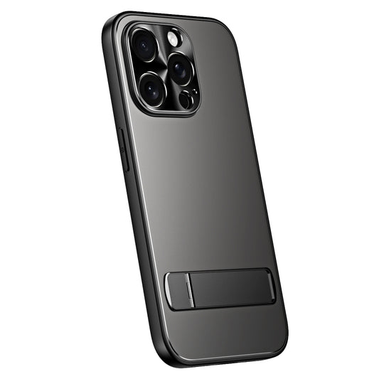 For iPhone 12 Pro Max R-JUST RJ-61 Electroplating Frosted TPU + PC Phone Case with Holder(Grey) - iPhone 12 Pro Max Cases by R-JUST | Online Shopping South Africa | PMC Jewellery