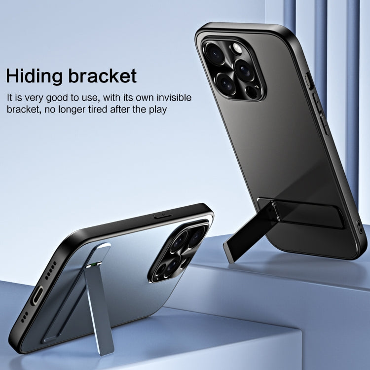 For iPhone 15 Pro Max R-JUST RJ-61 Electroplating Frosted TPU + PC Phone Case with Holder(Blue) - iPhone 15 Pro Max Cases by R-JUST | Online Shopping South Africa | PMC TechLife | Buy Now Pay Later Mobicred