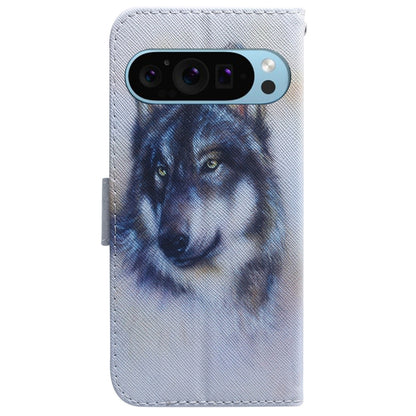 For Google Pixel 9 Coloured Drawing Flip Leather Phone Case(White Wolf) - Google Cases by PMC Jewellery | Online Shopping South Africa | PMC Jewellery | Buy Now Pay Later Mobicred