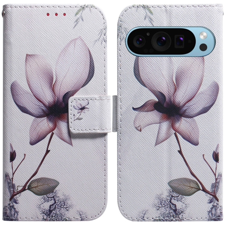 For Google Pixel 9 Coloured Drawing Flip Leather Phone Case(Magnolia) - Google Cases by PMC TechLife | Online Shopping South Africa | PMC TechLife | Buy Now Pay Later Mobicred